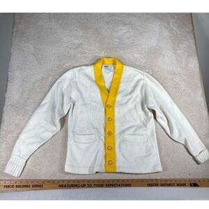 Vintage AMF Tennessee American Award Sweater White Yellow Cardigan Orlon Mens 42